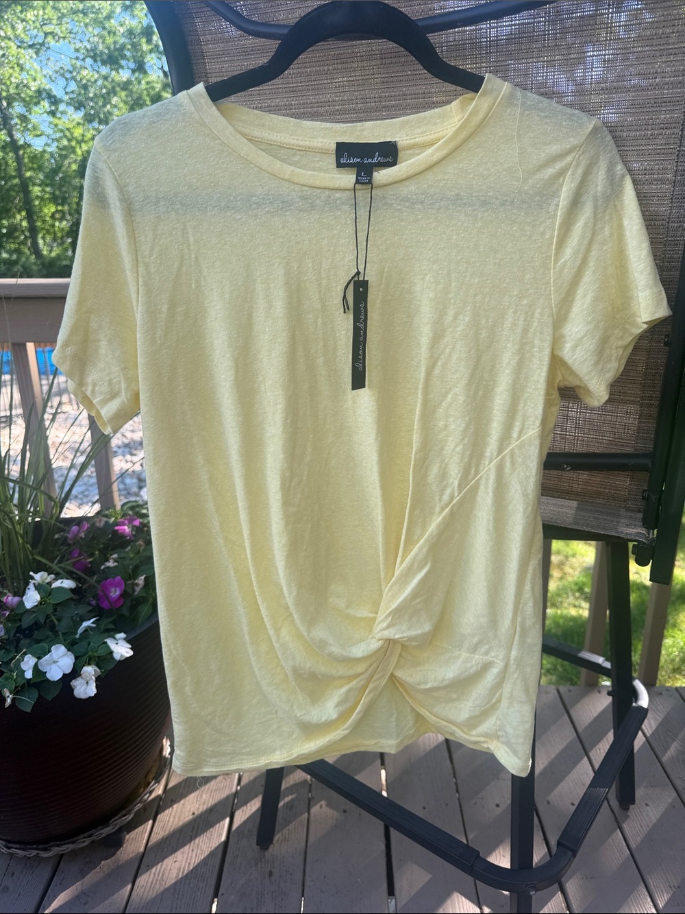 Adrienne Vittadini Lemon Twist-Front Short Sleeve Tee